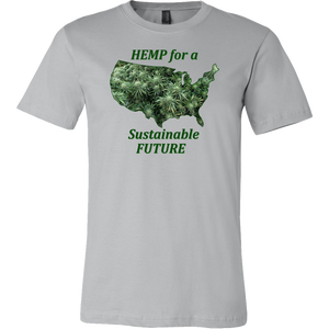 Cáñamo para un futuro sostenible Plantas de cáñamo con flores flotando en el contorno de EE. UU.