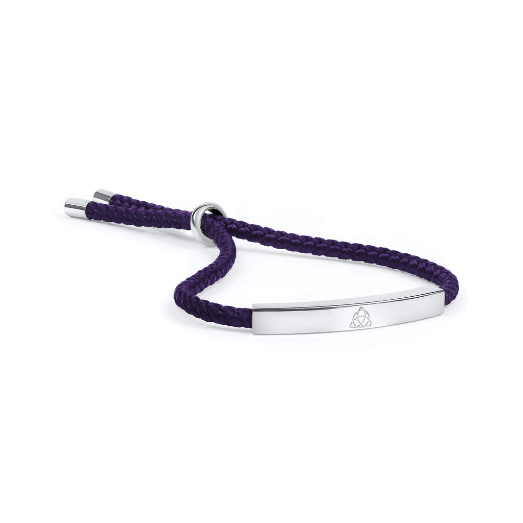 bracelet with purple "cord" and aluminum pendant